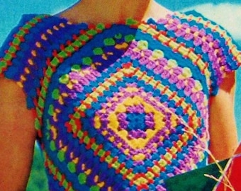 Crocheted Granny Square Top Pattern Digital Download Vintage Crochet Pattern