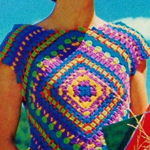 Crocheted Granny Square Top Pattern Digital Download Vintage Crochet Pattern