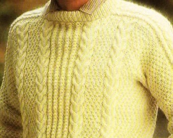 Knitted Men's Fisherman Cable Sweater Pattern Digital Download Vintage Knitting Pattern