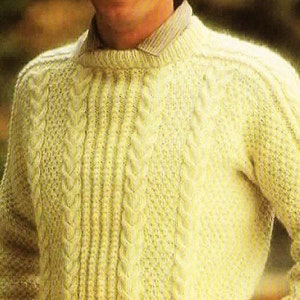 Knitted Men's Fisherman Cable Sweater Pattern Digital Download Vintage Knitting Pattern