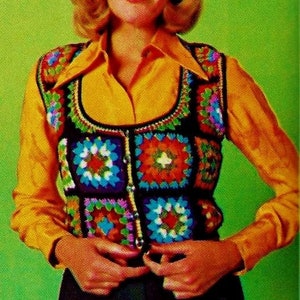 Crocheted Granny Squares Vest Pattern Digital Download Vintage Crochet Pattern