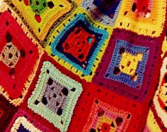 Crocheted Granny Square Afghan Pattern Digital Download Vintage Crochet Pattern