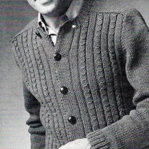 Knitted Men's Cardigan Sweater Pattern Digital Download Vintage Knitting Pattern