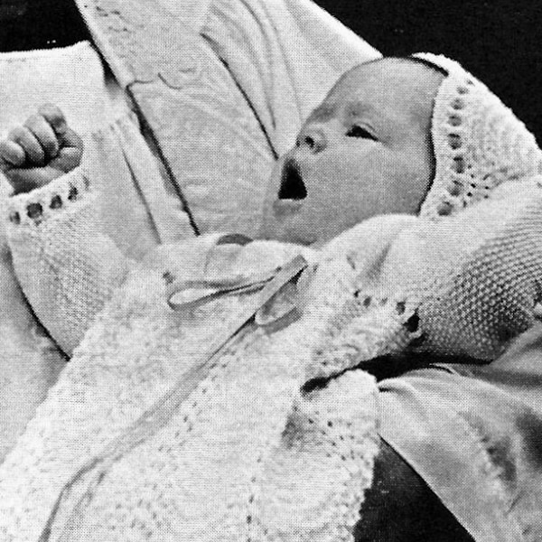 Knitted Christening Gown and Bonnet Patterns Digital Download Vintage Knitting Pattern