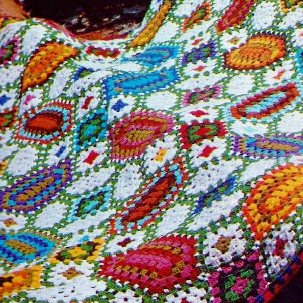 Crocheted Mosaic Afghan Pattern Digital Download Vintage Crochet Pattern