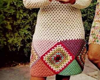 Crocheted Granny Square Border Dress Digital Download Vintage Crochet Pattern