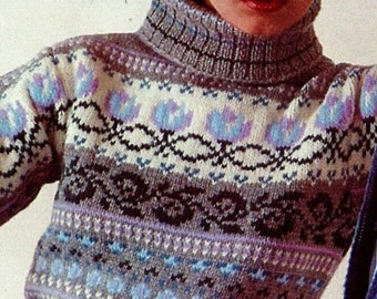 Knitted Sweater with Hat and Mittens Patterns Digital Download Vintage Knitting Pattern