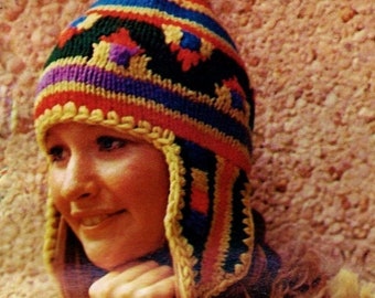 Peruvian Knitted Ear Flap Hat Pattern Digital Download Vintage Knitting Pattern