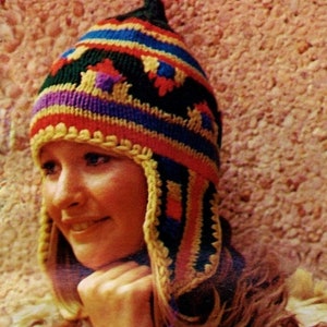 Peruvian Knitted Ear Flap Hat Pattern Digital Download Vintage Knitting Pattern