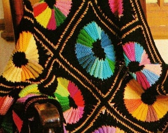 Crocheted Color Wheels Granny Afghan Pattern Digital Download Crochet Pattern