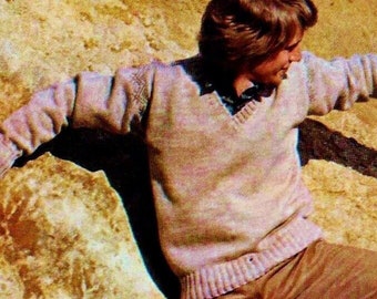 Patrón de suéter de hombre de punto fácil, descarga digital, patrón de tejido vintage