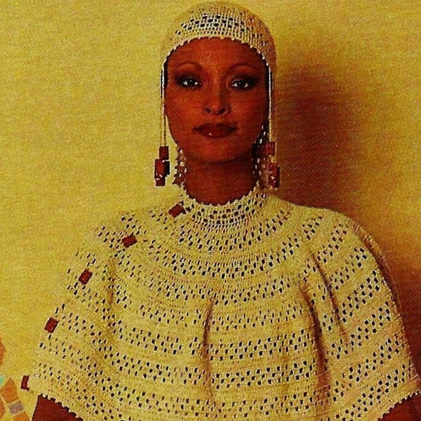 Crocheted Cape and Crocheted Beaded Hat Patterns Digital Download Vintage Crochet Pattern
