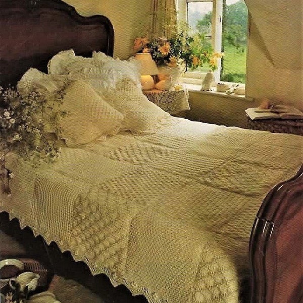 Knitted Sampler Bedspread and Matching Pillow Patterns Digital Download Vintage Knitting Patterns