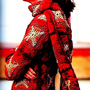 Crocheted Granny Squares Jacket with Scarf Patterns Digital Download Vintage Crochet Patterns