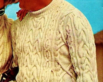 Knitted Men's Fisherman Cable Sweater Pattern Digital Download Vintage Knitting Pattern