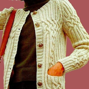 Knitted Fisherman Cable Cardigan Sweater Pattern Digital Download Vintage Knitting Pattern
