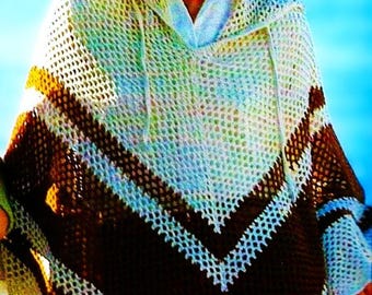 Crocheted Hooded Poncho Pattern Digital Download Vintage Crochet Pattern