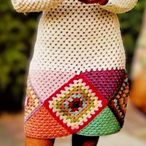 Crocheted Granny Square Border Dress Digital Download Vintage Crochet Pattern