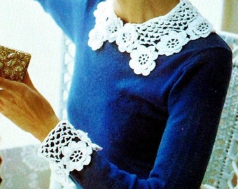 Modèles de col et de poignets en dentelle irlandaise au crochet, téléchargement numérique, modèle au crochet vintage
