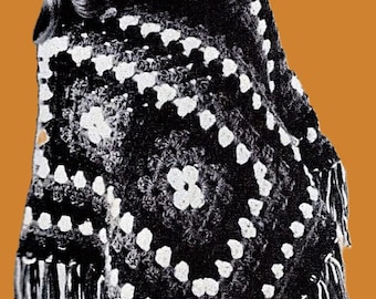 Easy Crocheted Granny Square Poncho Pattern Digital Download Vintage Crochet Pattern