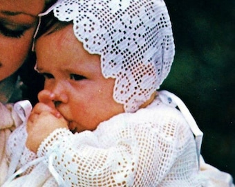 Crocheted Christening Gown with Bonnet Digital Download Vintage Crochet Pattern