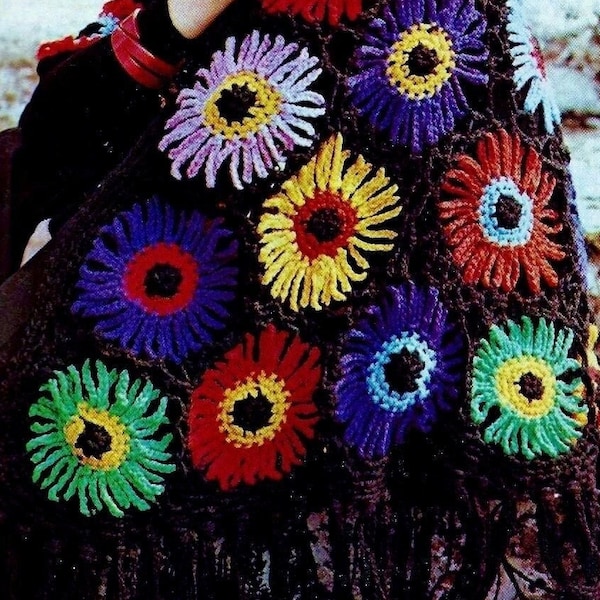 Crocheted Granny Flower Shawl Pattern Digital Download Vintage Crochet Pattern