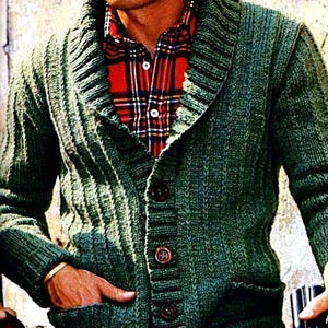 Knitted Men&#39;s Shawl Collar Cardigan Pattern Digital Download Vintage Knitting Pattern