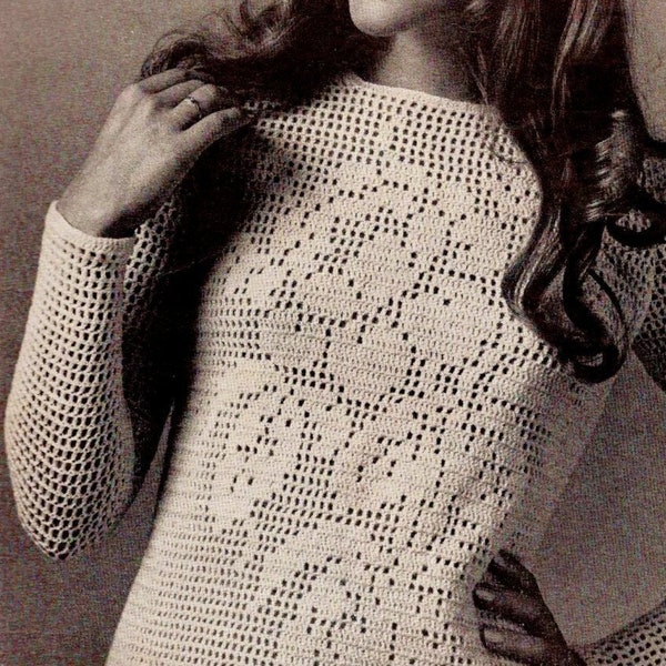 Crocheted Rose Top Pattern Digital Download Vintage Crochet Pattern