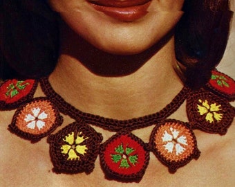 Crocheted Mini Grannies Necklace Pattern Digital Download Vintage Crochet Pattern