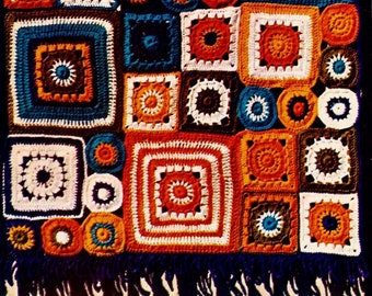 Crocheted Granny Square Afghan, Wall Hanging or Rug Pattern Digital Download Vintage Crochet Pattern