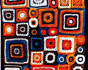 Crocheted Granny Square Afghan, Wall Hanging or Rug Pattern Digital Download Vintage Crochet Pattern