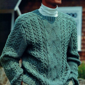 Knitted Men's Guernsey and Cable Knit Sweater Pattern Digital Download Vintage Knitting Pattern