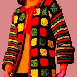 Crocheted Granny Square Jacket Pattern Digital Download Vintage Crochet Pattern