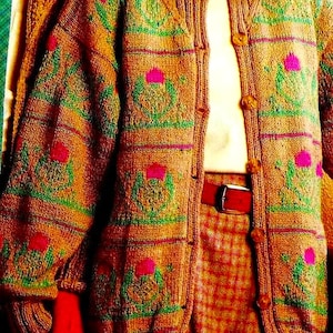Knitted Scottish Thistle Cardigan Sweater Pattern Digital Download Vintage Knitting Pattern