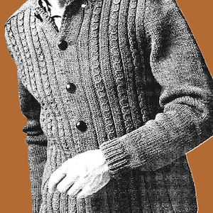 Knitted Men&#39;s Cardigan Sweater Pattern Digital Download Vintage Knitting Pattern