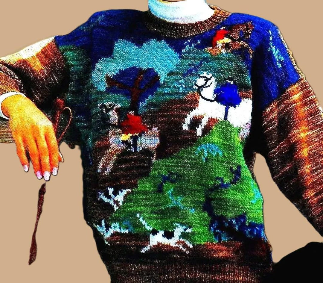 Knitted Fox Hunt Sweater Pattern Digital Download Vintage Knitting
