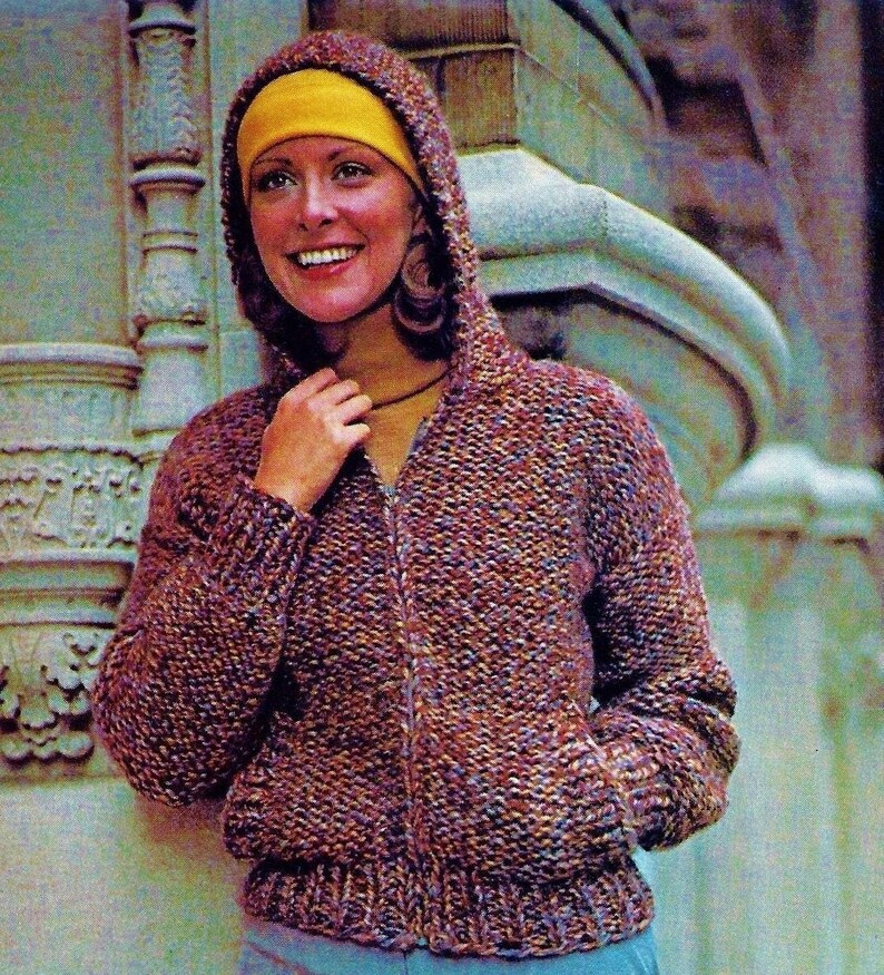 Easy Knitted Hooded Jacket Digital Download Vintage Knitting Pattern