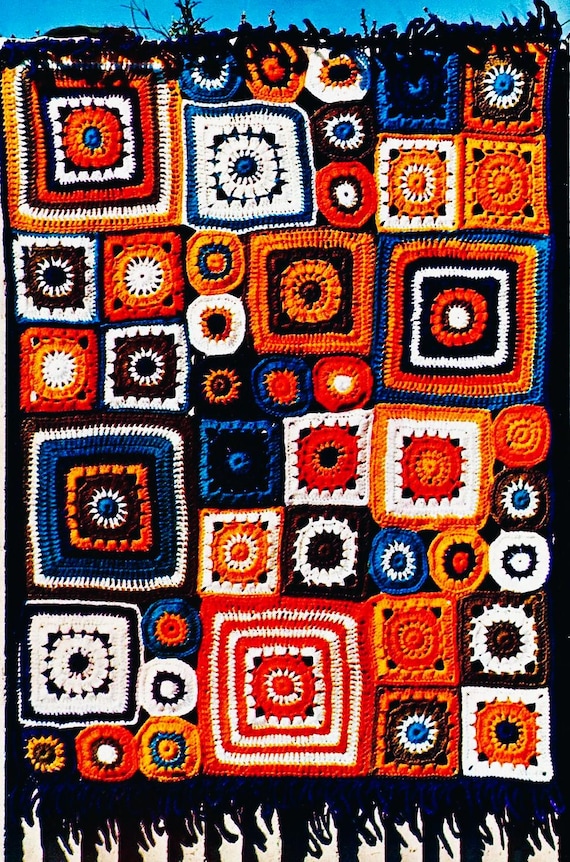 Crocheted Granny Square Afghan, Wall Hanging or Rug Pattern Digital Download Vintage Crochet Pattern