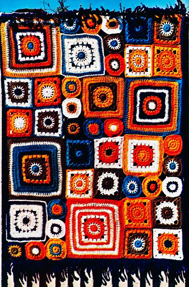 Crocheted Granny Square Afghan, Wall Hanging or Rug Pattern Digital Download Vintage Crochet Pattern image 1