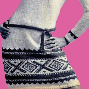 Knitted Dress with Scandinavian Border Pattern Digital Download Vintage Knitting Pattern