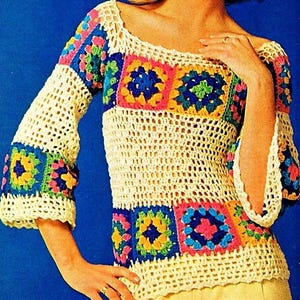 Crocheted Granny Square Top Pattern Digital Download Vintage Crochet Pattern
