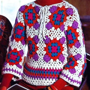 Crocheted Granny Squares Top Pattern Digital Download Vintage Crochet Pattern