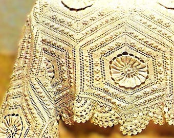 Crocheted Victorian Hexagons Heirloom Bedspread Pattern Digital Download Vintage Crochet Pattern