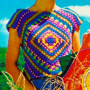 Patrón de blusa cuadrada de abuela tejida a crochet, descarga digital, patrón de crochet vintage imagen 1