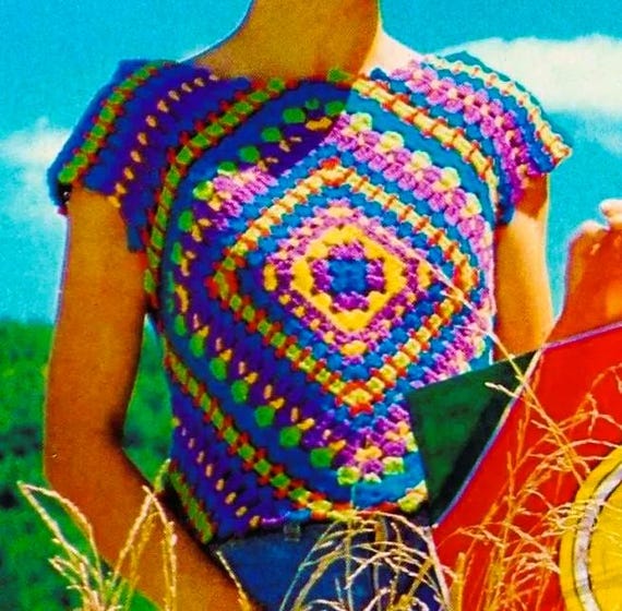 Crocheted Granny Square Top Pattern Digital Download Vintage Crochet Pattern