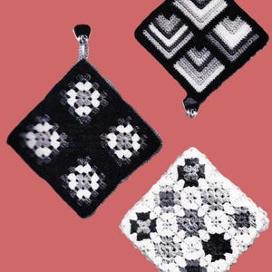 Crocheted Granny Square Pot Holders Patterns Digital Download Vintage Crochet Pattern