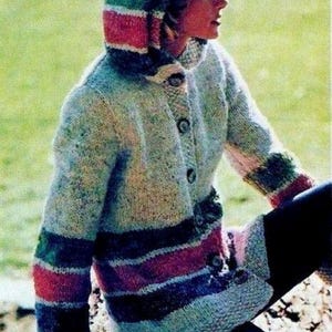 Knitted Hooded Cardigan Sweater Pattern Digital Download Vintage Knitting Pattern