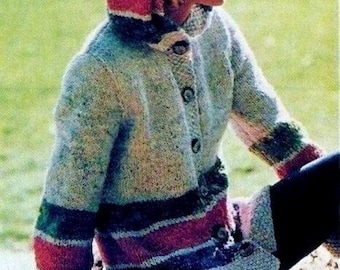 Knitted Hooded Cardigan Sweater Pattern Digital Download Vintage Knitting Pattern