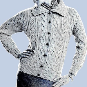 Knitted Fisherman Cable Cardigan Sweater Pattern Digital Download Vintage Knitting Pattern