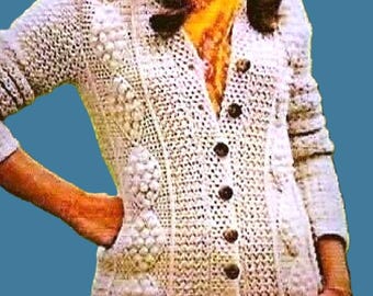 Patrón de suéter tipo cárdigan de ganchillo Guernsey, descarga digital, patrón de ganchillo vintage